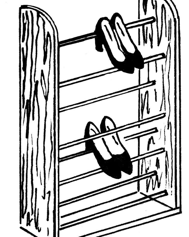 Floor-to-ceiling shoe wall with angled display shelves