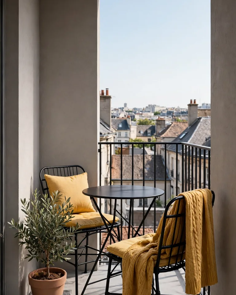 12 Small Balcony Color Palette Ideas That Make Tiny Outdoor Spaces Look Bigger 12 balcony-palette-gray-mustard