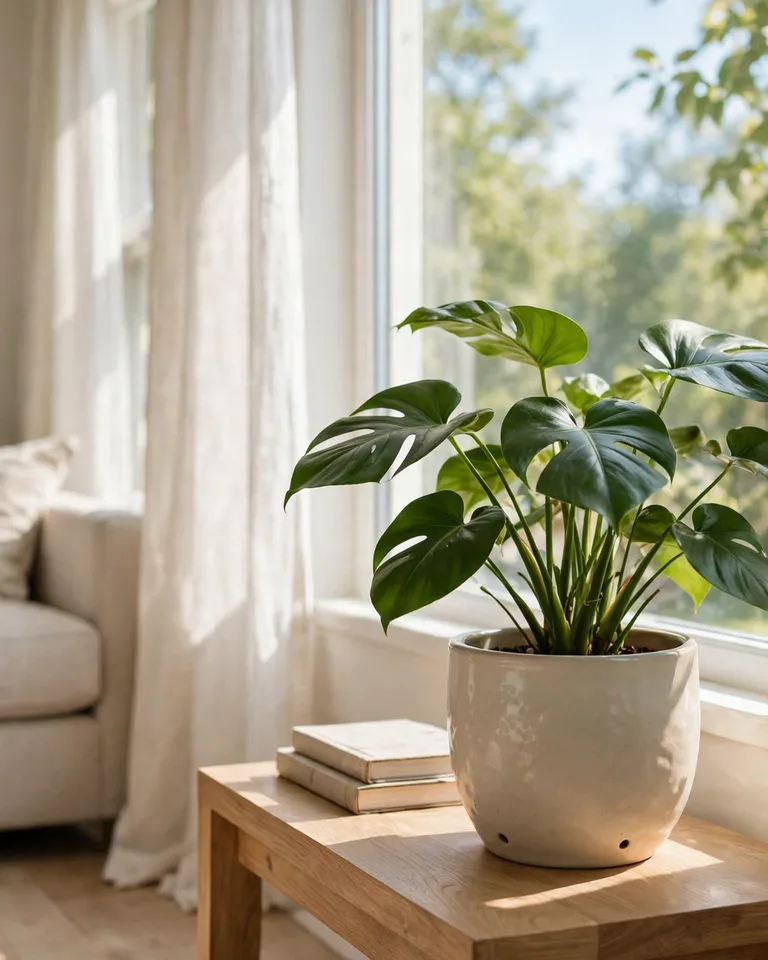 How to Brighten a Dark Room: 15 Fixes That Actually Work 16 Houseplant in a light planter placed near a bright window
