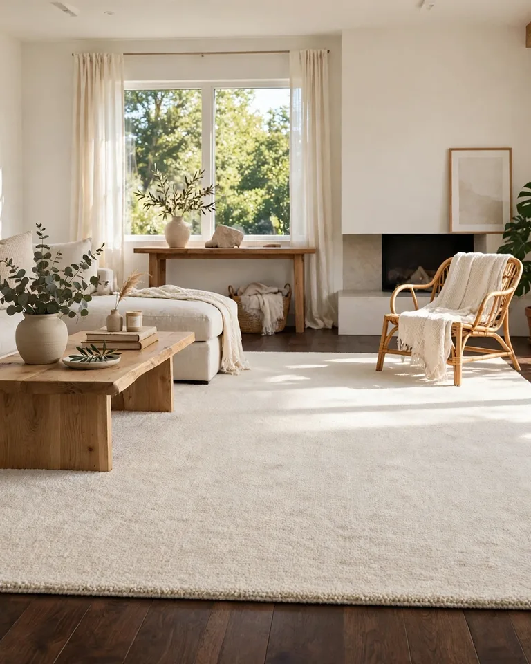 How to Brighten a Dark Room: 15 Fixes That Actually Work 12 Cream low-pile area rug lifting a dark wood floor