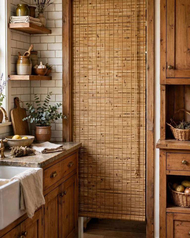 14 Ways to Cover a Doorway Without a Door (Renter-Friendly to Architectural) 13 cdw bamboo rollup shade ai