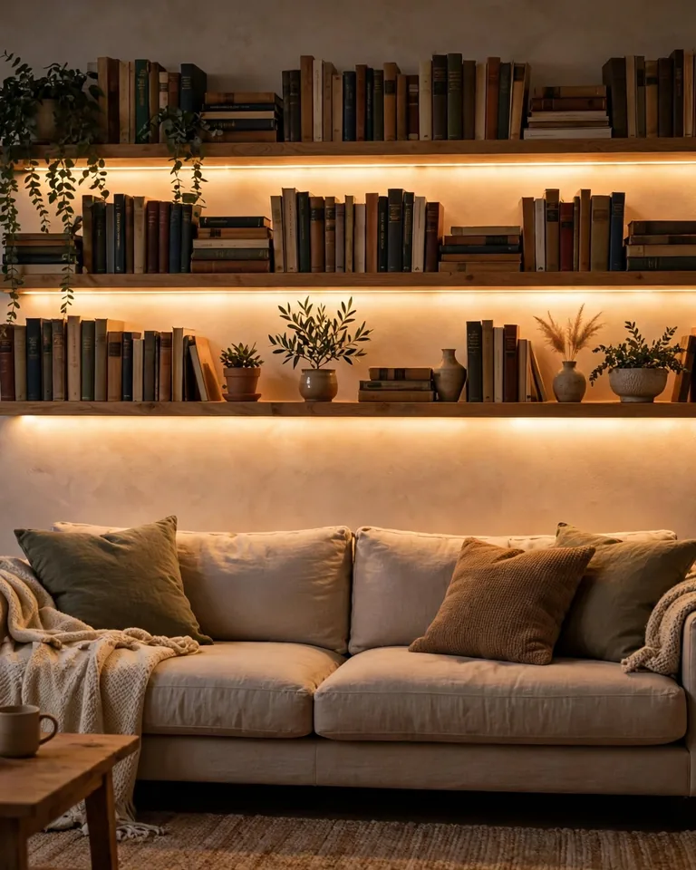 12 Decorating with Light Ideas That Make Any Room Feel Warm and Finished 6 decorate light led shelf strip 1