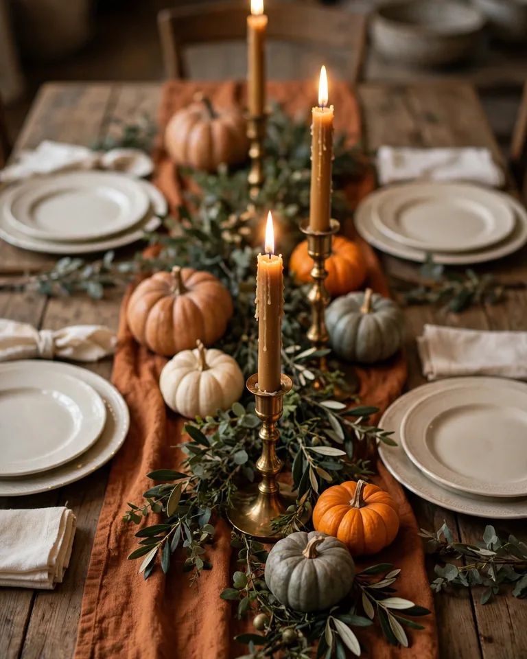 Fall Thanksgiving Decor Ideas: 12 Ways to Make Your Home Warm and Gather-Ready 3 fallthanks idea rust runner tapers