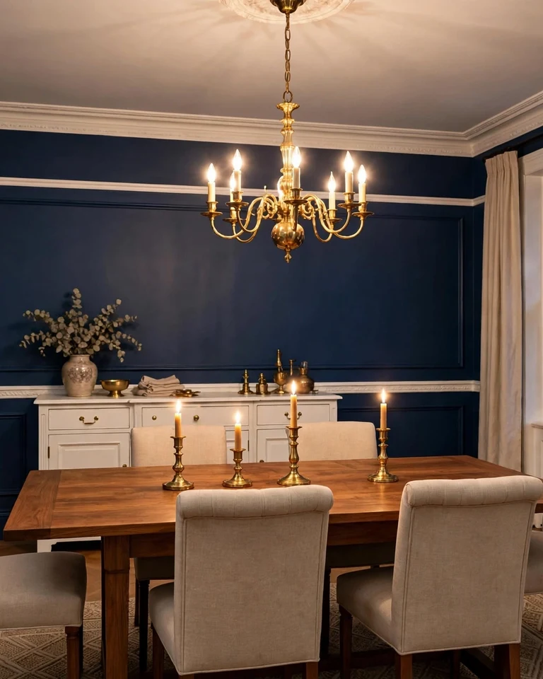 How to Make a Dining Room Look Formal: 12 Ideas That Work in Any Home 7 Dining room painted in a deep navy color with brass accents