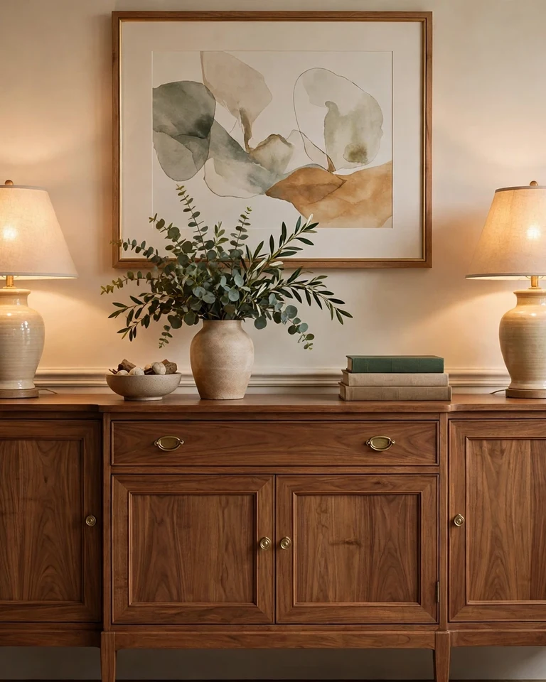 How to Make a Dining Room Look Formal: 12 Ideas That Work in Any Home 11 Wood sideboard styled with lamps and decor in a dining room