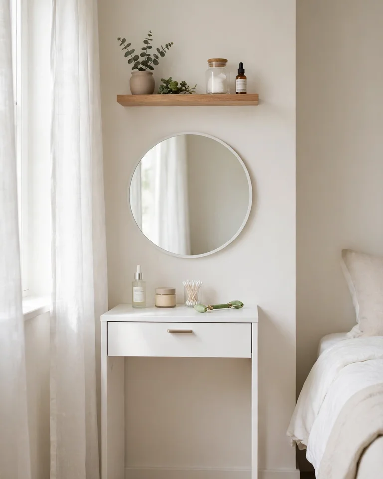 13 Makeup Vanity Table Ideas That Make Your Bedroom Feel Finished 9 mvt minimal white vanity