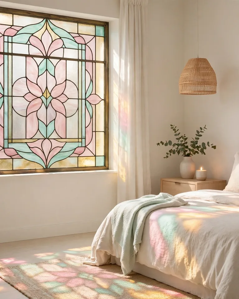 Soft pastel stained glass window in gentle colors